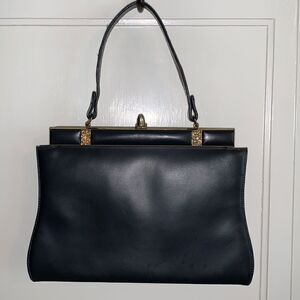 Vtg 60s dark navy‎ snap top arm bag